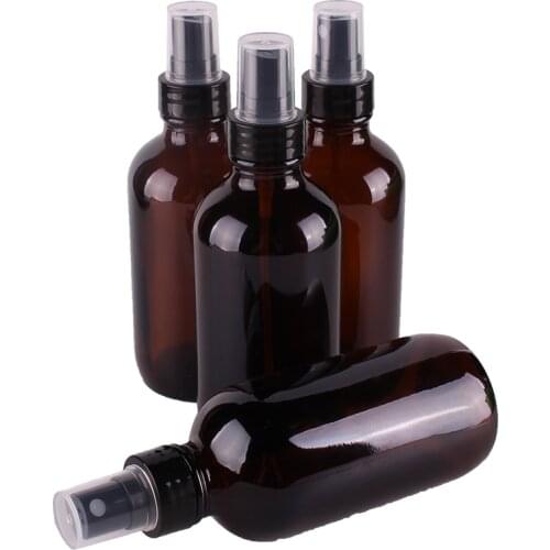 4pcs 120ml 4OZ Amber Glass Spray Bottle w/ Black Fine Mist Sprayer essential oil bottles empty cosmetic containers
