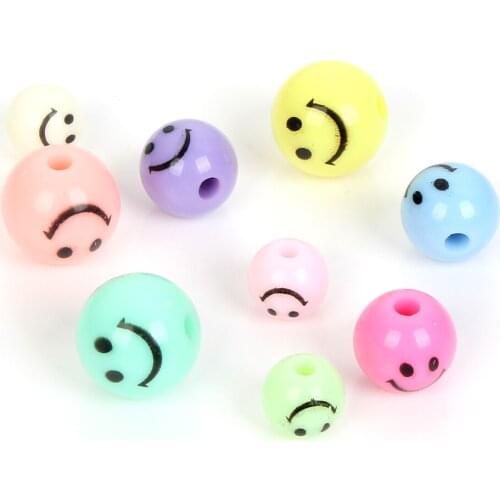 50Pcs Smiley Acrylic Round Pendants Beads For Jewellery Marking Loose Spacer Beads Bracelet Necklace Charm Jewelry Finding