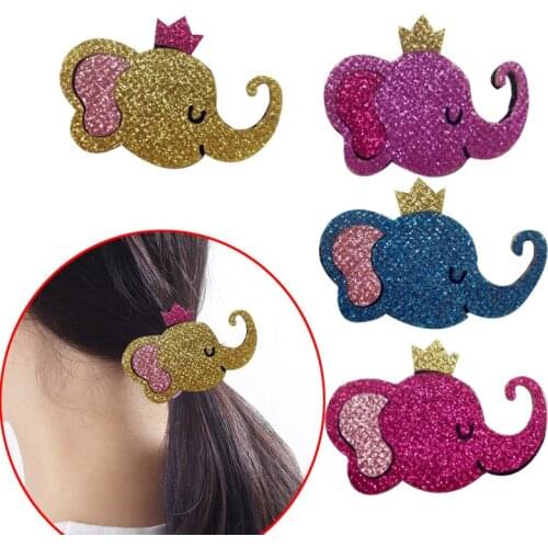 6Pcs 5CM Leather glitter crown elephant Padded Patches Appliques Ornaments DIY Craft Supplies Kids Hair Pin Accessories Material