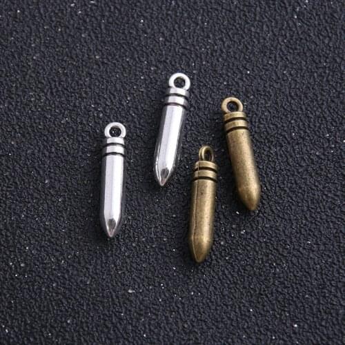 8pieces/lot 5*23mm Antique Bronze Metal Alloy Mini Bullet Charms Vintage Style Necklace Charms