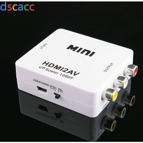 DSCACC HDMI TO AV Scaler Adapter HD Video Converter Box HDMI to RCA AV/CVSB L/R Video 1080P HDMI2AV Support NTSC PAL 50set/lot