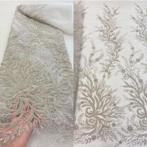 African tulle Lace Fabric With Sequins and beads SYJ-588883 Latest Fabric High Quality Mesh Tulle Lace for Dress