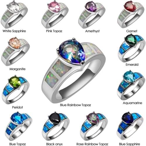 White Green Crystal Zircon Garnet Morganite Black onyx Opal Ring 925 Sterling Silver Ring Size 6 7 8 9 10