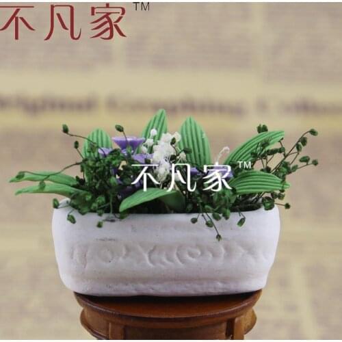 FREE SHIPPING HOT SALE DOLLHOUSE 1/12 SCALE WELL MADE MINIATURE GORGEOUS PURPLE FLOWER AND GREEN LEAVES