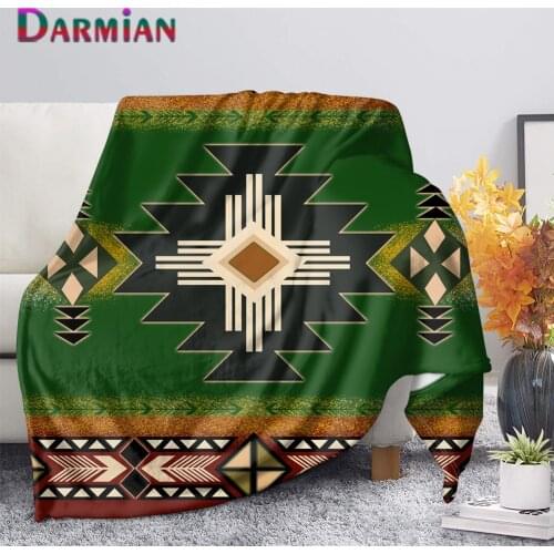 DARMIAN Green Native Indian Printed Flannel Blanket for Adult Kids Soft Warm Sofa Bedroom Throw Blanket Summer Bed Sheet Quilts
