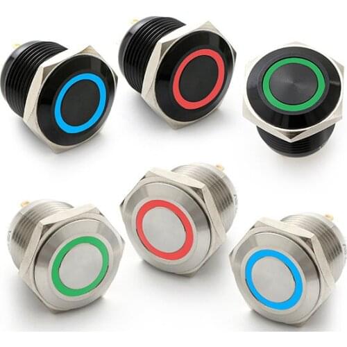 ELEWIND 16mm 3 led color ring illuminated push button switch(PM161F-10E/J/RGB/12V 4pins for led)