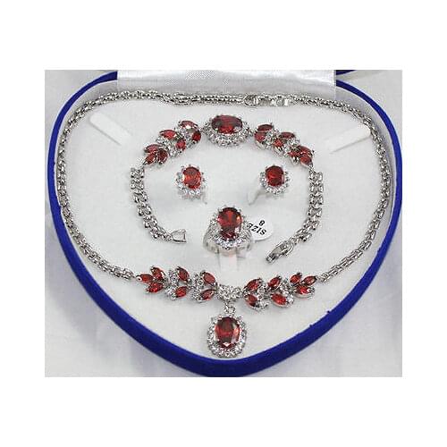 New Style Hot sale***womens jewelry Red crystal silver Necklace pendant Bracelet Ring Earring Fashion Wedding Party Jewellery