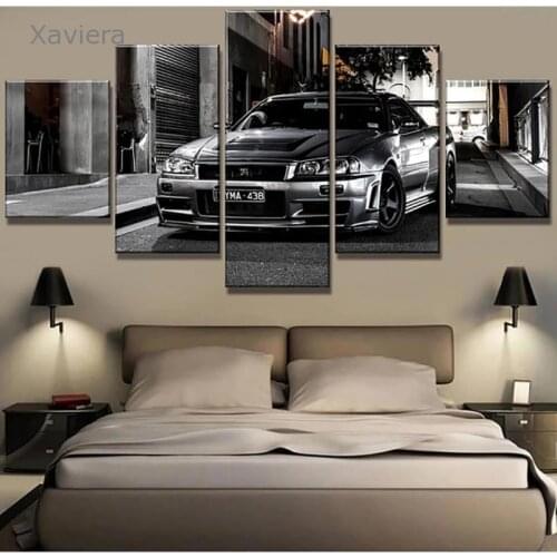 Five-Piece Hd Print Canvas Painting Car Black and White Wall Art Poster Home Decoration Living Room Modular Picture Frameless