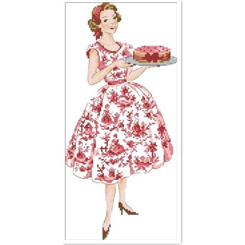 Beauty make cake cross stitch package woman pink dress 18ct 14ct 11ct cloth cotton thread embroidery DIY handmade needlework
