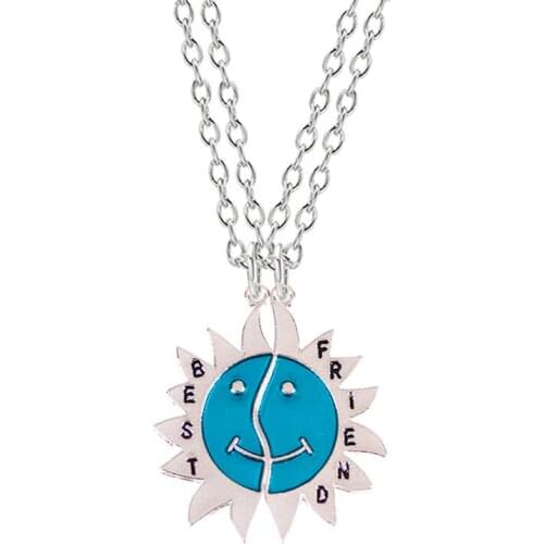 2 Piece Set Fashion Classic Best Friend Necklace Sunflower Smiley Alloy Pendant BFF Friendship Jewelry Wholesale choker