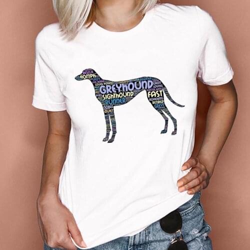 Summer T-shirt Women Fashion T shirt Short Sleeve Greyhound Minimalist Dog Print Ladies Tee Tops Cartoon Anime t-shirt femme
