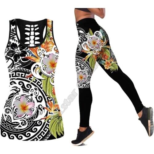 Sea turtle Polynesian 3D Printed Hollow Out Tank Legging Suit sexy Yoga Fitness Soft Legging Summer Women For Girl 19