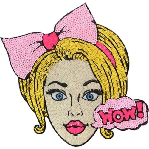New Sequined Beauty Girl Patch for Clothes Sewing on Glitter Beaded Applique for Jackets Jeans Bags Shoes Beading Applique
