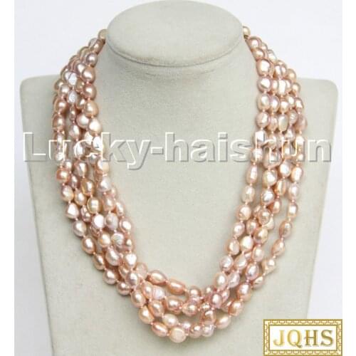 AAA wholesale 5psc 18" 10mm Baroque potato pink-purple pearls necklace 18KGP clasp c265 jewelry