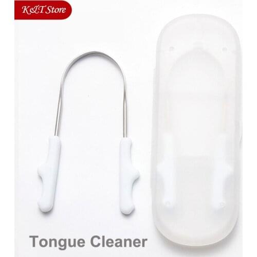 U shape portable tongue scraper with travel case stainless steel tongue cleaner oral tongue brush for adult fresh breath