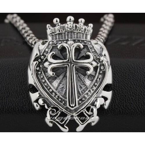 Shield Cross 925 Sterling Silver Mens Biker Rock Punk Pendant 8N028