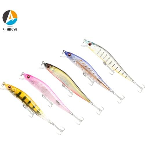 AI-SHOUYU 1pc 100mm 10.2g Minnow Lure with Rattling Ball Floating Hard Bait 0-1.5m Lure with 2 Hooks Artificial Bait 3D Eyes