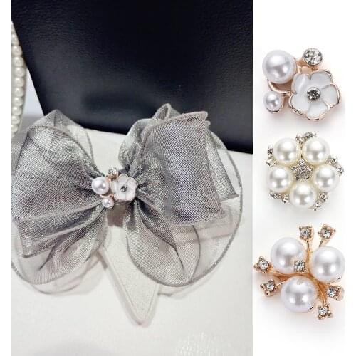 10pcs/set Flower Rhinestones Buttons Pearl button wedding decoration DIY Alloy Diamante Cryustal Bow Accessories Decor Tools