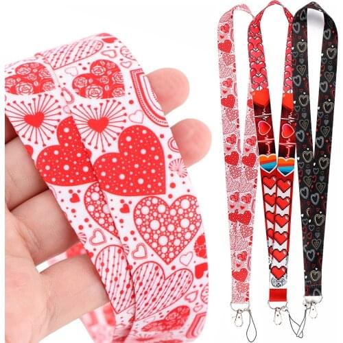 DZ2342 Heart Lanyard For Keychain ID Card Cover Pass student Mobile Phone USB Badge Holder Key Ring Neck Straps Accessories