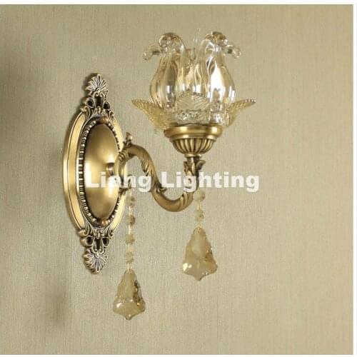 Modern Classical Antique Brass Wall Lamp E14 LED Brass Wall Sconce for Hotel With Crystal Shade Modern Crystal Wall lamp Lustre