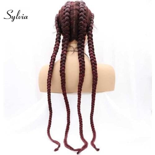 Sylvia Brown/Red/Black Synthetic Box Braid Lace Front Wig For Women Hair Long Braid Wigs With Baby Hair