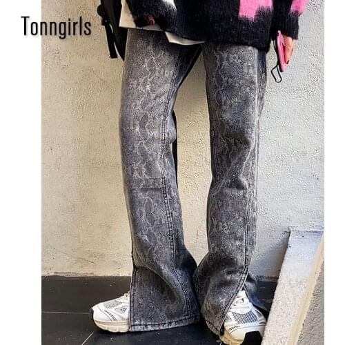 Tonngirls Fashion Streetwear Denim Flare Pants Ladies Jeans Femme 2021 Korean Front Split High Waist Mom Jeans Y2k Vintage