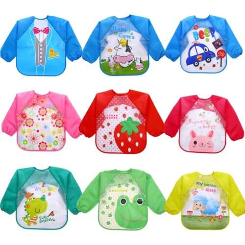 Long Sleeve Waterproof EVA Full Sleeve Bibs Children Apron Feeding Smock Bibs Kids Eating Breastplate Kid Baby Cartoon Clothing