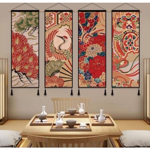 Japanese Ukiyoe Hanging Scroll Paintings Canvas Wall Art Poster Home Office Vinatge Living Room Decor Aesthetic Peony Picture