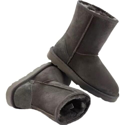 Womens Snow Mid-Calf Waterproof Boots Winter Ladies Warm Cowhide Leather Suede Brown Booty Non-slip Cozy Shoes