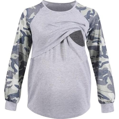 2020 Europe and America Autumn Pregnant Women Loaded Mixed Colors Raglan Sleeve Nursing T-shirt Long Sleeve Pregnant