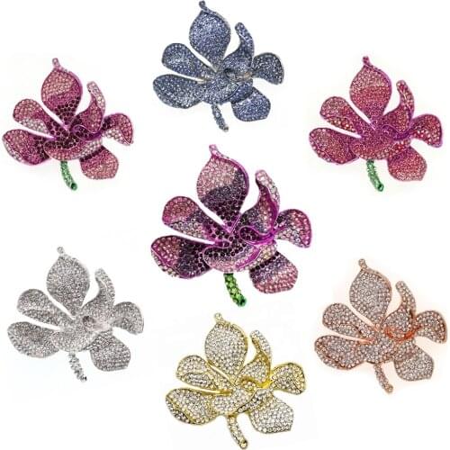 Womens Austrian Crystal Corsages Scarf Clips Pin Orchid Flower Petal Brooch Jewelry