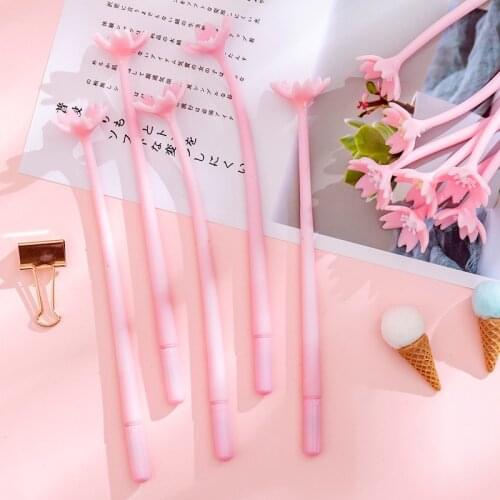40PCS Creative Cherry Blossom Soft Silicone Neutral Pen Student Girl Black Water Pen Stationery Supplies Cute Signature Pen
