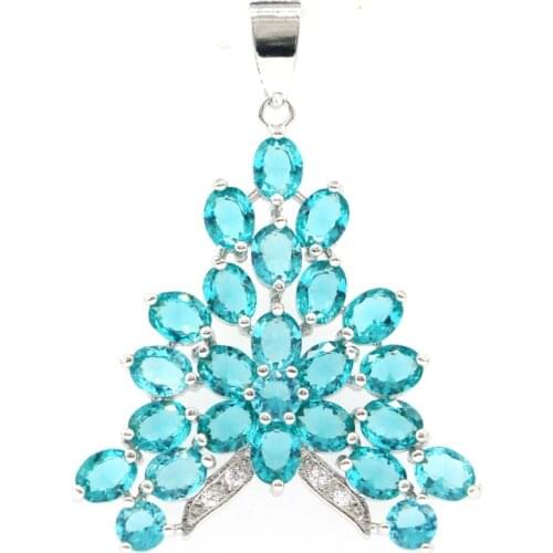 45x42mm Elegant Round Rich Blue Aquamarine White CZ Ladies Present 2021 Hot Sell 925 Sterling Silver Pendant