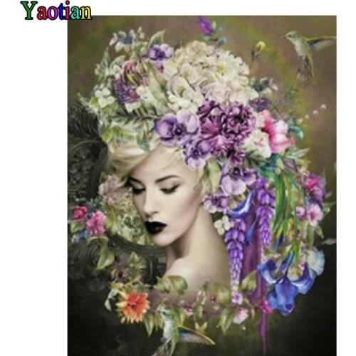 5D Diy Diamond Painting Art Iris Flower Woman Full Square Round Diamond Embroidery Mosaic Portrait Pictures Of Rhinestones Decor