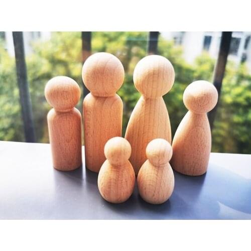6pcs/set Children Handmade Painting Beech Wooden Peg Dolls/DIY Paint Wood Girls Boys Babies Family Doll Birthday Gift