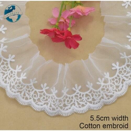 5.5cm white cotton embroided lace ribbon guipure trim wedding decoration DIY Accessories dolls lace african lace applique#3908