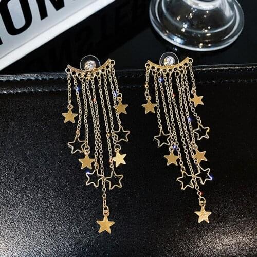 Exaggerated temperament star tassel earrings rear hanging six-pointed star earrings European and American women fashion earrings