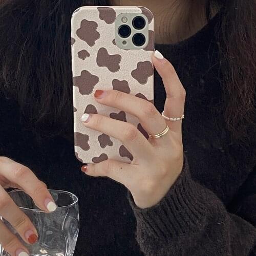 Tobebest Caramel Color Milk Cow Pattern Soft Phone Case for iPhone 12 Pro Max 11 X XS XR 7 8 Plus 12mini Leather IMD 2in1 Cover