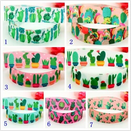 DHK 7/8'' 5yards Cactus flowers printed grosgrain ribbon headwear hair bow diy party decoration OEM 22mm C1206