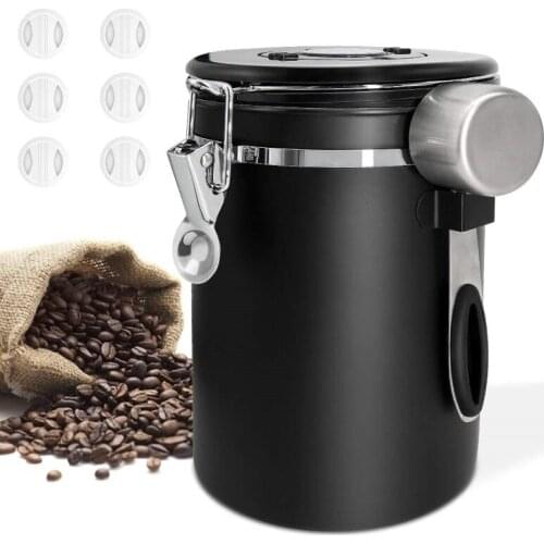 Stainless Steel Airtight Coffee Container with Scoop Storage Jar for Coffee Beans, Ground, Tea with Co2 Valve and Date Tracker