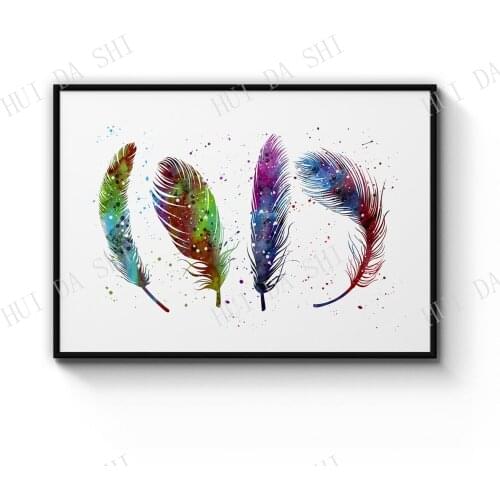 Feather Painting Colourful Bird Wall Art Print Poster or Canvas Artwork