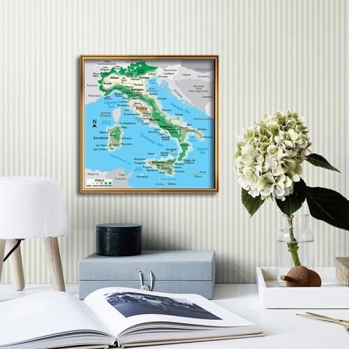 The Italy Topographic Map Wall Art Poster Square Shape Pictures and Prints Home Office School Decoration Education Supplies