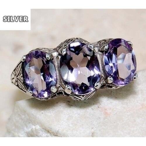 Luxury elegant Purple discoloration ring with natural african amethyst in fine jewelry for women as anniversary wedding gift