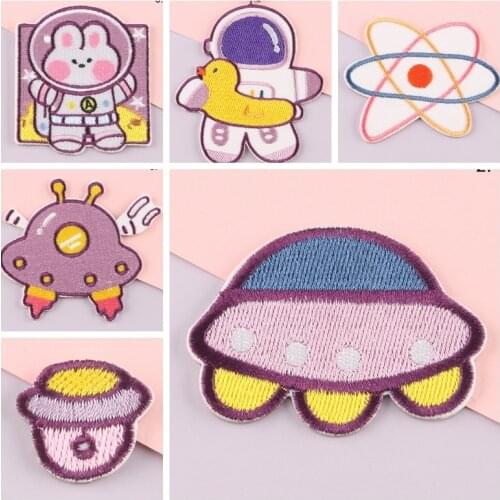 Space Universe Astronaut Rocket Patches for Clothing Self-adhesive Applique Badges Iron On Patch On Clothes Handmade Embroidered