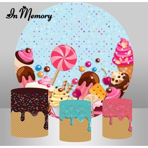 InMemory Round Backdrops Sweet Candy Dessert Theme Girls Birthday Party Circle Photography Backgrounds Plinth Covers