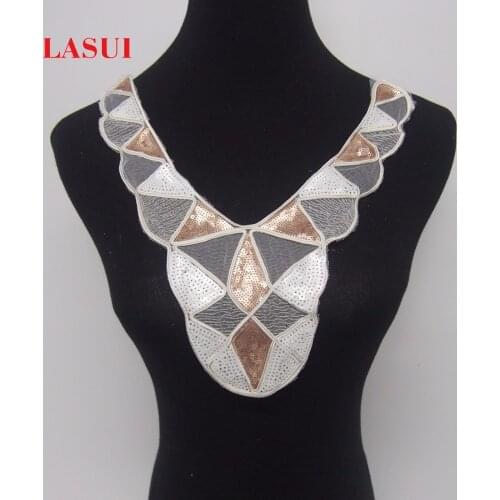 LASUI classic 19*31 cm =1piece white and gold sequins lace collar mesh embroidered For Sewing Supplies Crafts DIY dress 0146
