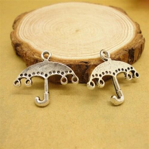High Quality 20 Pieces/Lot 25mm*22mm Antique Silver Plated Handmade Umbrella Charms