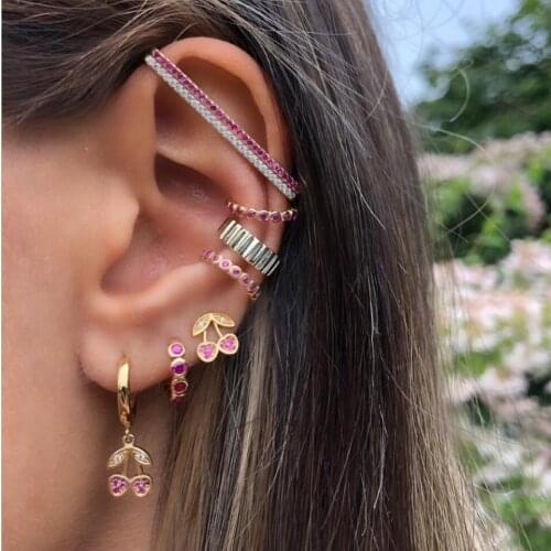Cute lovely minimal 2019 summer beach element colorful cz paved cherry Fruit tiny girl women earring charm jewelry