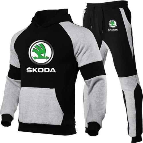 Fashion Skoda Logo 2021 College style Hip hop Print Autumn Winter Print Sweatshirt Pants Sets Sport High Street Tracksuit Suit