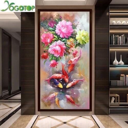 Large Chinese style peony diy diamond painting puzzle rhinestone Full mosaic diamant embroidery Home Decor koi Fish YY3355